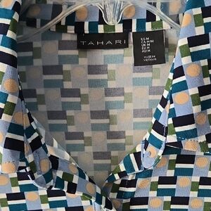 Tahari Blue and Green Patterned Blouse